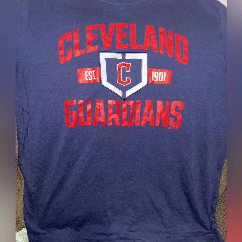 Cleveland guardians navy blue T-shirt. With sewn on emblem.